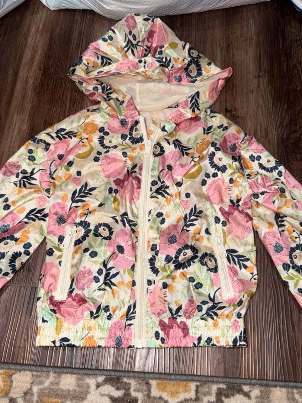Child's Floral Hooded Jacket - Pink & Navy